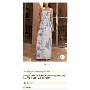 Blue and White Lace Patchwork Maxi Dress